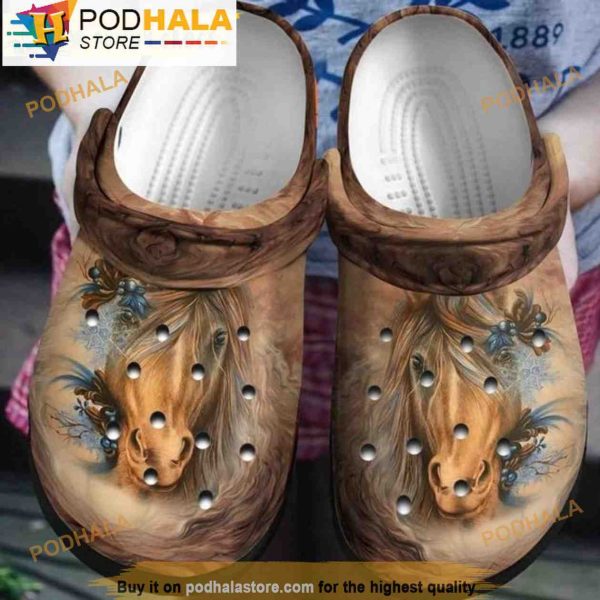 Beautiful Horse Wearing Flower 3D Crocs, Funny Crocs
