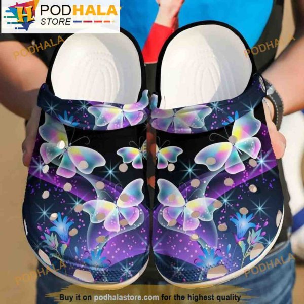 Beautiful Magic Purple Butterfly 3D Crocs, Funny Crocs