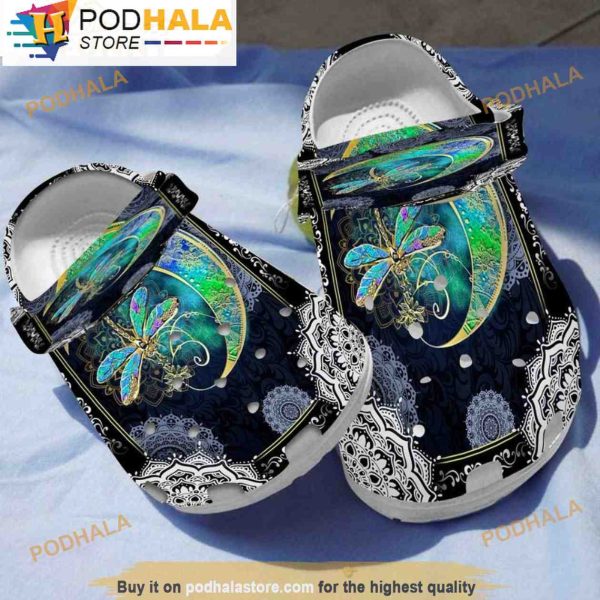 Beautiful Moon Dragonfly 3D Crocs, Funny Crocs