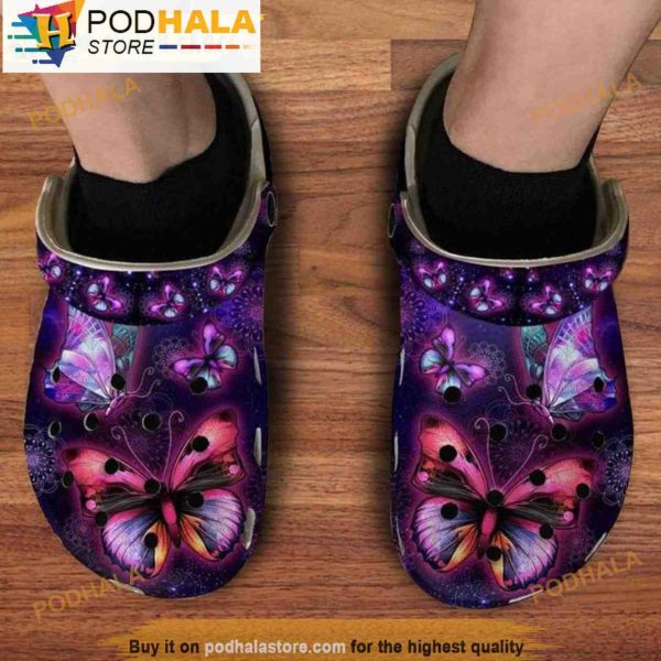 Beautiful Purple Butterfly 3D Crocs, Funny Crocs