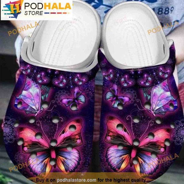 Beautiful Purple Pink Love Butterfly 3D Crocs, Funny Crocs
