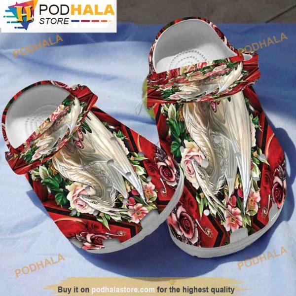Beautiful Rose Garden Dragon 3D Crocs, Funny Crocs