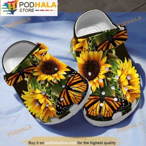 Beautiful Sunflower Butterfly Garden 3D Crocs, Funny Crocs