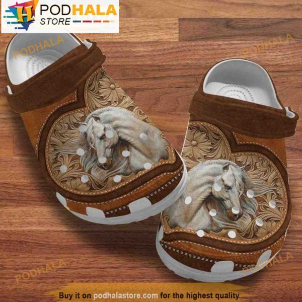Beautiful White Horse 3D Crocs, Funny Crocs