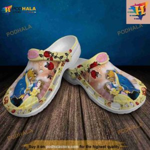 Beauty And The Beast Floral Yellow Patterns Crocs Clog Shoes