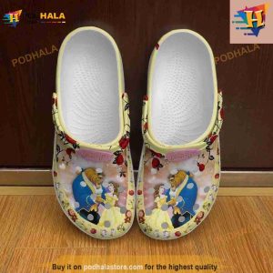 Beauty And The Beast Floral Yellow Patterns Crocs Clog Shoes 2