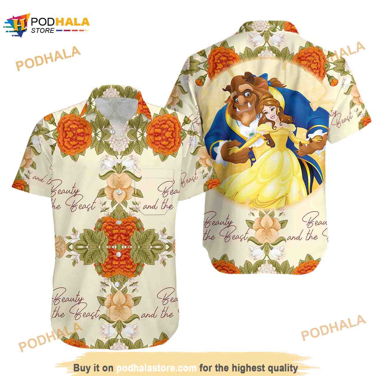 Beauty And The Beast Yellow Red Floral Disney Hawaiian Shirt Beauty And The Beast Yellow Red Floral Disney Hawaiian Shirt