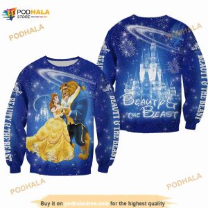 Beauty & The Beast Castle Fireworks Disney 3D Funny Ugly Sweater