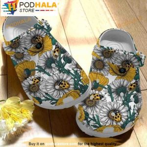 Bee Happy Flowers Pattern Floral 3D Crocs, Funny Crocs