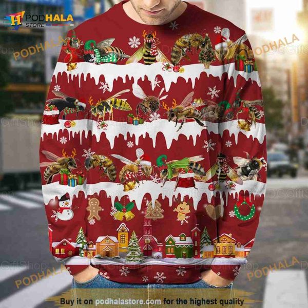 Bee Holiday 3D Ugly Sweater, Funny Xmas Gifts