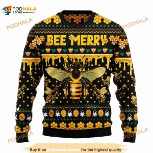 Bee Merry Christmas Pattern Black 3D Funny Ugly Sweater
