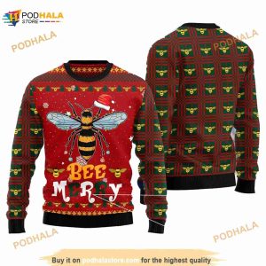 Bee Merry Ugly Sweater, Christmas 3D Funny Ugly Sweater