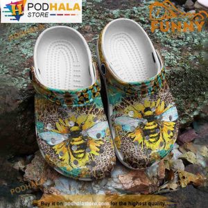 Bee Sunflower Leopard 3D Crocs, Funny Crocs