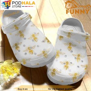 Bee White 3D Crocs, Funny Crocs