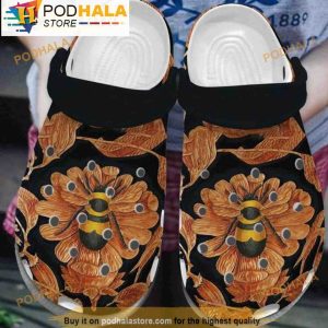 Bee With Wooden Floral 3D Crocs, Funny Crocs