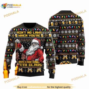 Beer Santa Claus Aint No Laws When Youre Drinking Ugly 3D Funny Ugly Sweater