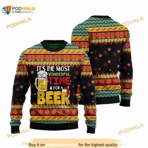 Beer Season Christmas Pattern Black And Orange 3D Funny Ugly Sweater