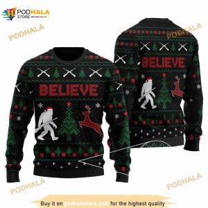 Believe Bigfoot Hunting Christmas 3D Funny Ugly Sweater