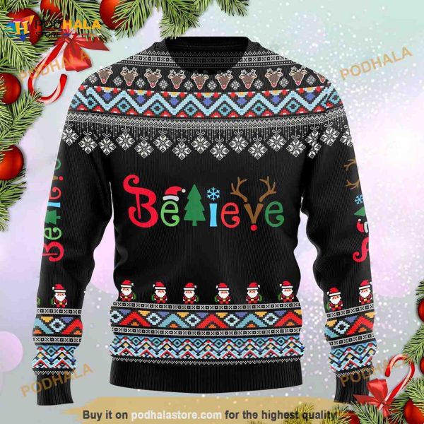 Believe Santa Pattern 3D Christmas Ugly Sweater