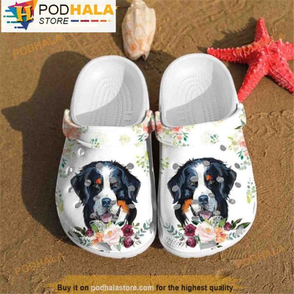 Bernese Mountain Dog Blossom Floral 3D Crocs, Funny Crocs