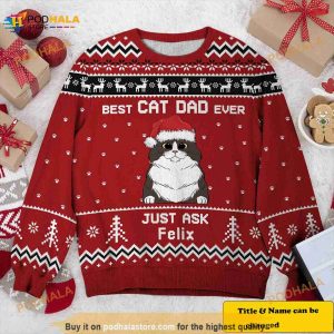 Best Cat Mom Dad Ever Personalized Funny Ugly Sweater All Over Print