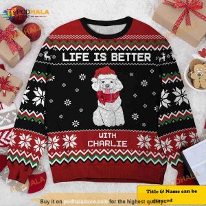 Better Life With Dogs Personalized Custom Name Dog All Over Print Ugly Sweater