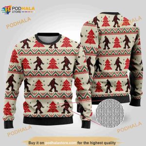 Bigfoot And Pine Tree Christmas Funny Ugly Sweater