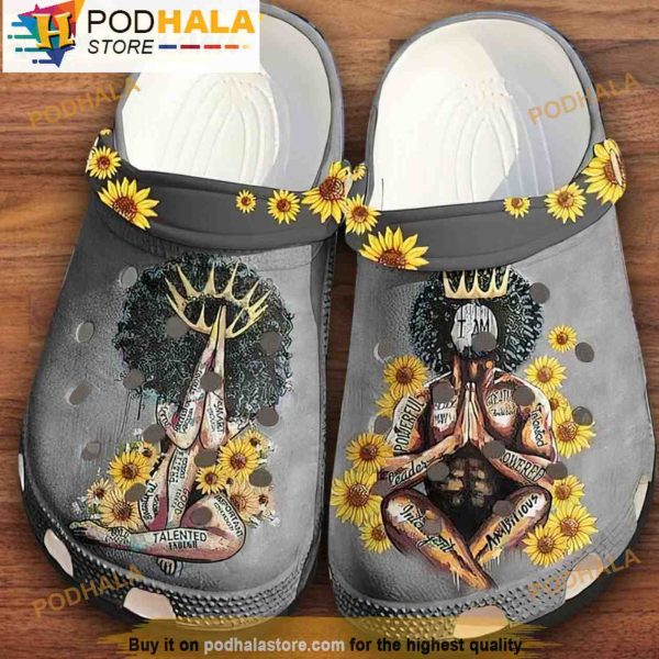 Black Afro King Queen Couple Family Floral 3D Crocs, Funny Crocs