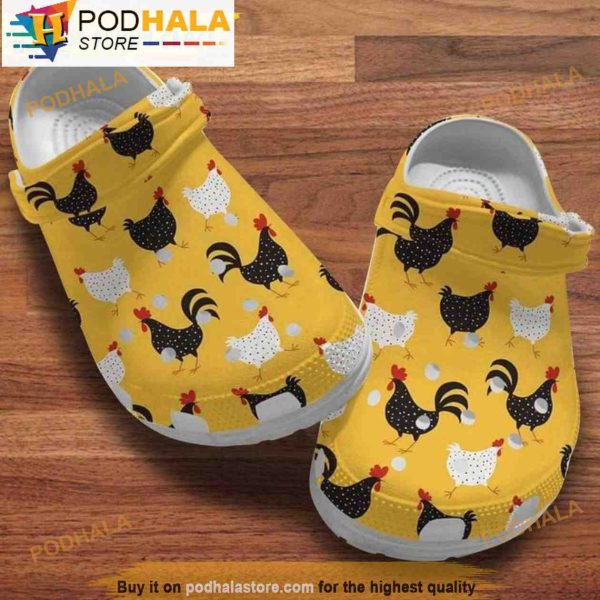 Black And White Chicken Gifts 3D Crocs Clog Shoes, Funny Crocs