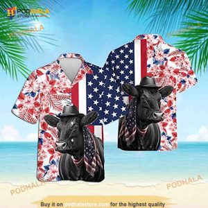 Black Angus Cow Lovers American Flag Hawaiian Shirt, Independence Day Shirt