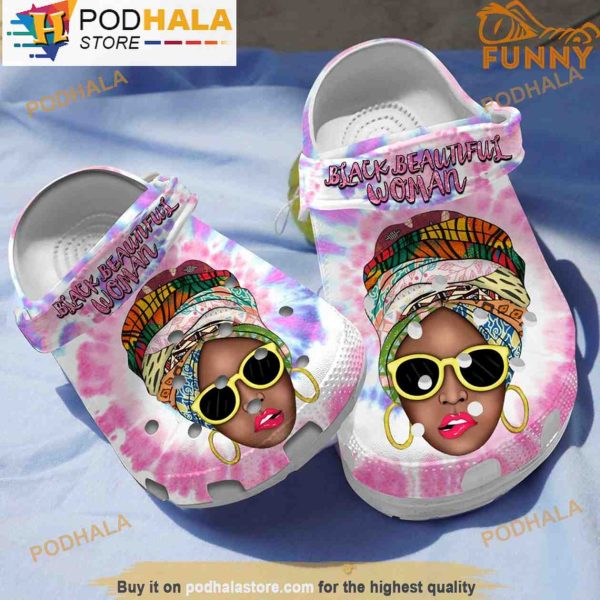 Black Beautiful Woman Hippie 3D Crocs, Funny Crocs
