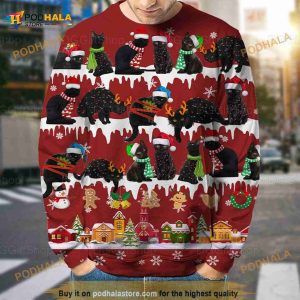 Black Cat 3D Funny Ugly Sweater For Men, 3D Xmas Gift