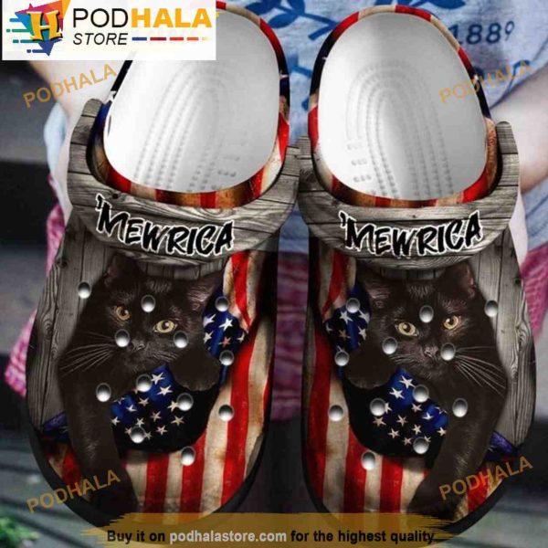 Black Cat America Flag 3D Crocs, Funny Crocs