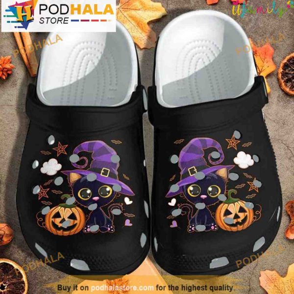 Black Cat And Pumpkin 3D Crocs Halloween, Funny Crocs