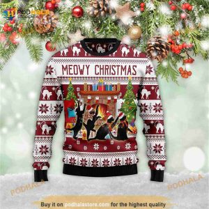 Black Cat Christmas Dancing 3D Ugly Meowy Christmas 3D Ugly Sweater