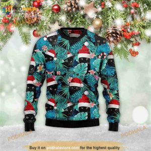Black Cat Christmas Retro 3D Ugly Meowy Christmas 3D Ugly Sweater
