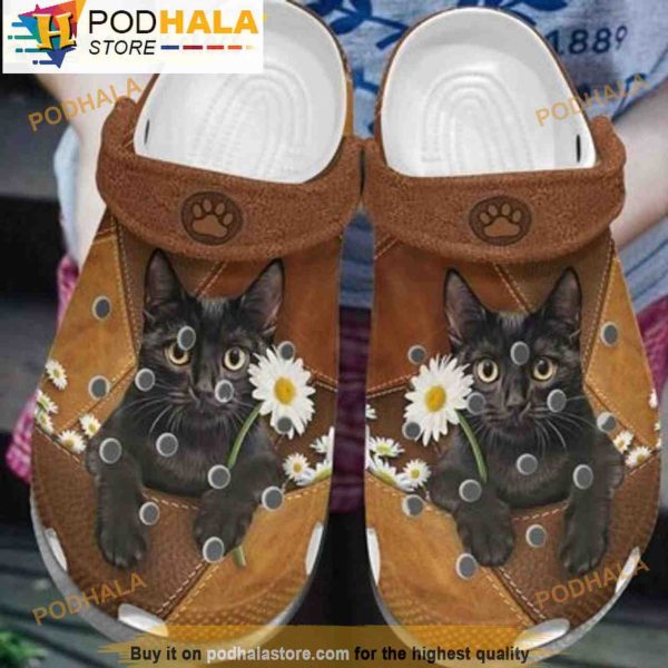 Black Cat Daisy 3D Crocs, Funny Crocs