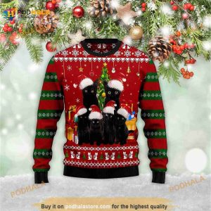 Black Cat Family Best Xmas Gift 3D Ugly Meowy Christmas 3D Ugly Sweater