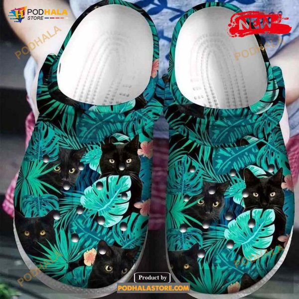 Black Cat Floral For Man And Women Crocs Clog Shoes
