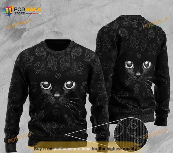 Black Cat Full Printing Ugly Sweater