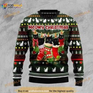Black Cat In Socks Merry Christmas 3D Ugly Sweater