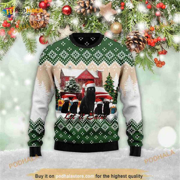 Black Cat Let It Snow 3D Ugly Meowy Christmas 3D Ugly Sweater