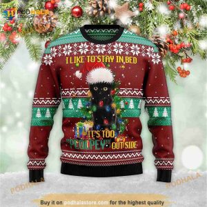 Black Cat Like Stay To In Bed Xmas 3D Ugly Meowy Christmas 3D Ugly Sweater