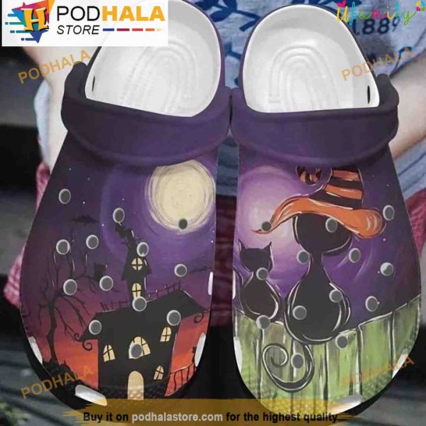 Black Cat Night 3D Crocs Halloween, Funny Crocs