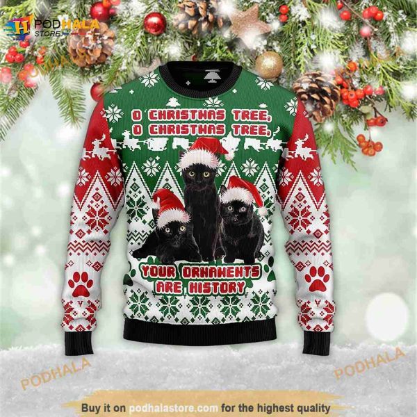 Black Cat Oh Christmas Tree Best Xmas Gifts 3D Ugly Sweater