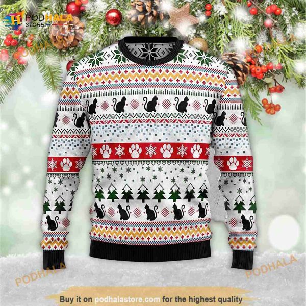 Black Cat Pattern Best Xmas Ugly Sweater For Men And Women Fullsize