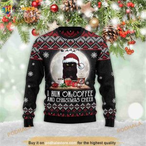 Black Cat Run On Coffee Best Xmas Gifts 3D Ugly Sweater