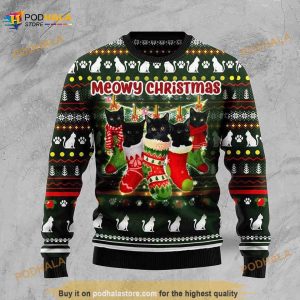Black Cat Socks 3D Ugly Christmas Sweater