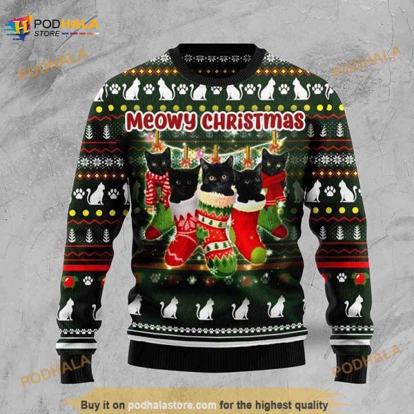 Black Cat Socks 3D Ugly Christmas Sweater