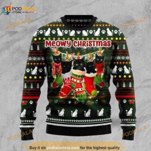 Black Cat Socks Ugly Christmas 3D Ugly Sweater